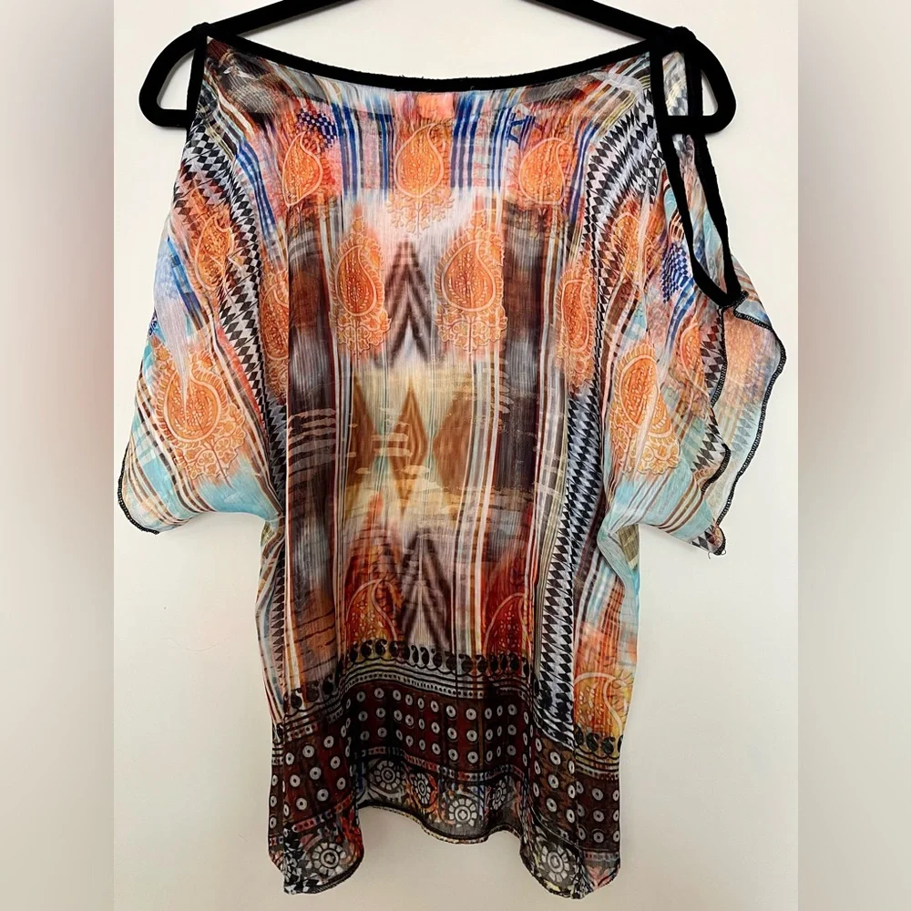 Multicolor Cold Shoulder Boho Cowgirl Top